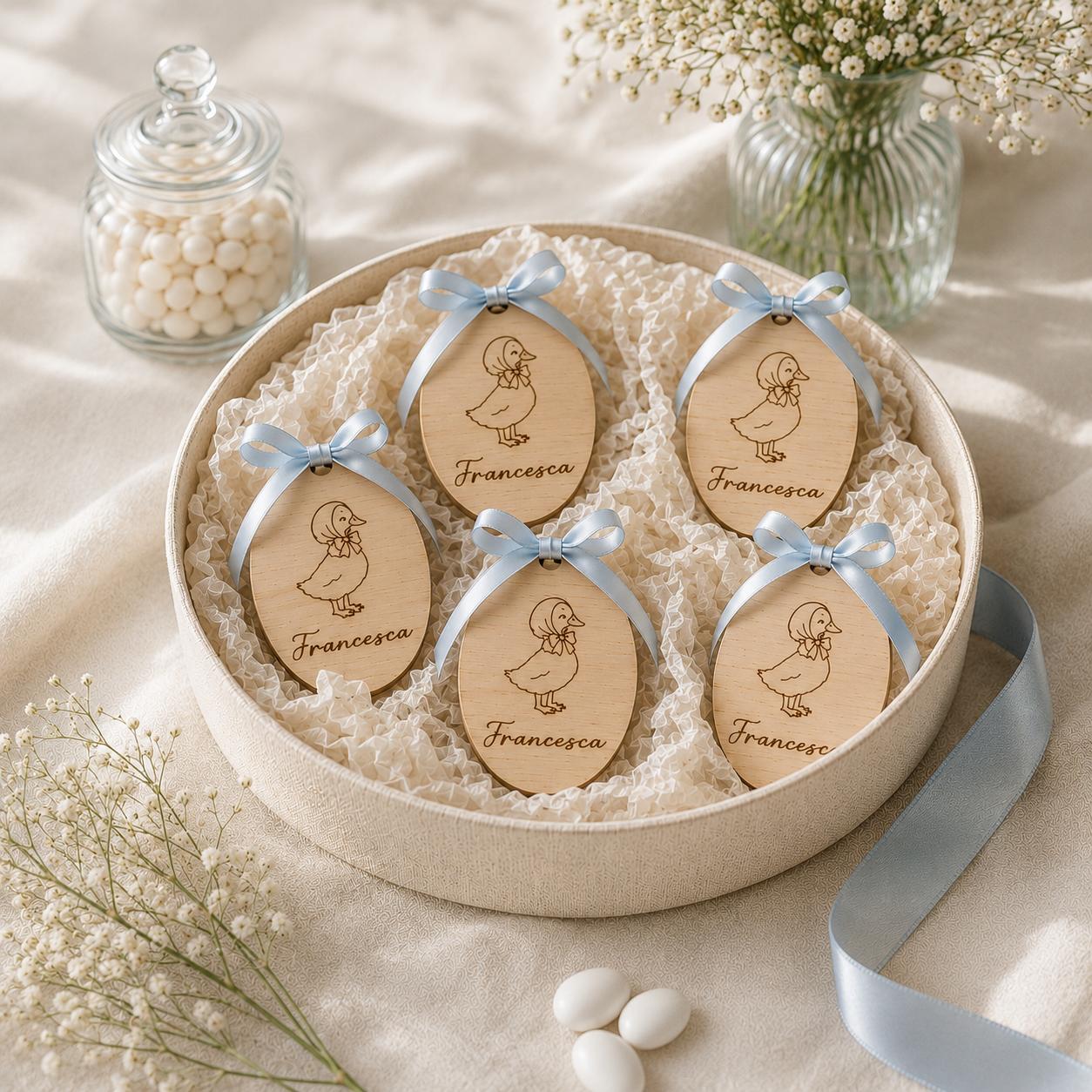 bomboniera personalizzata in legno per nascita e baby shower