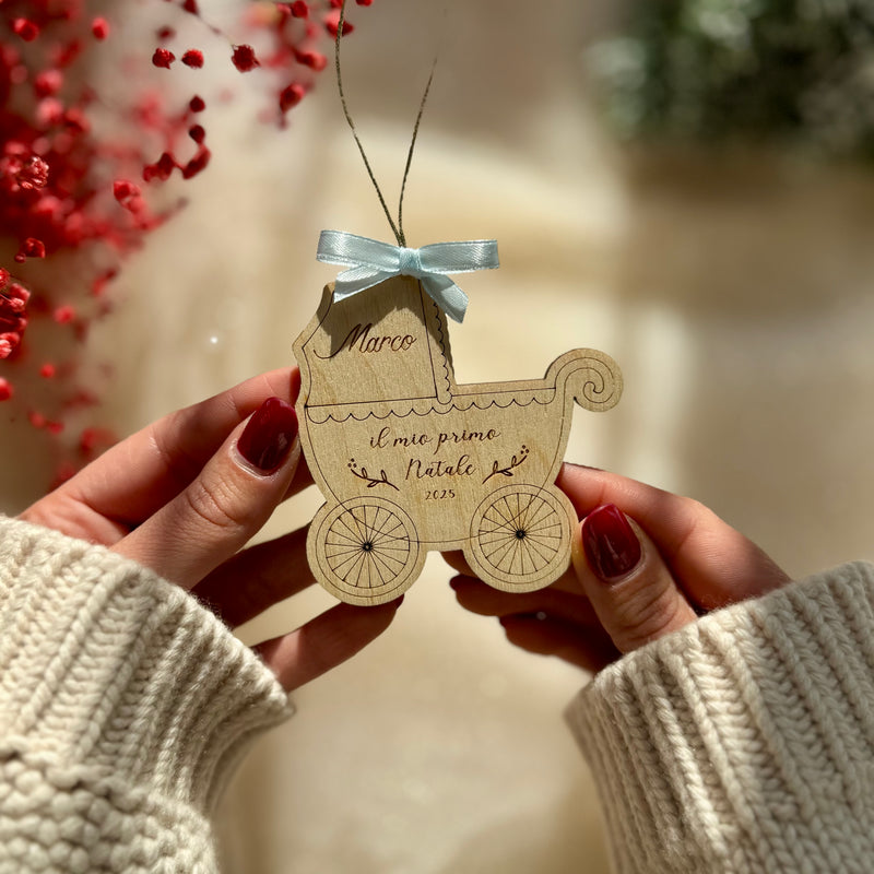 Il mio primo Natale – Carrozzina in legno Personalizzabile