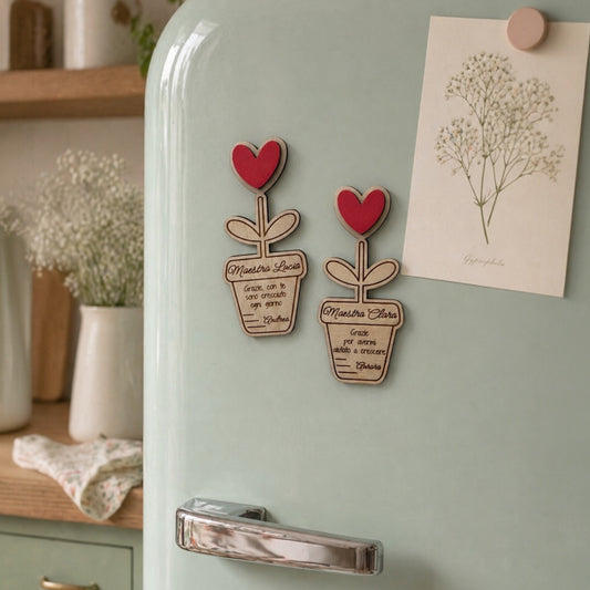 magnete maestra personalizzato in legno con dedica