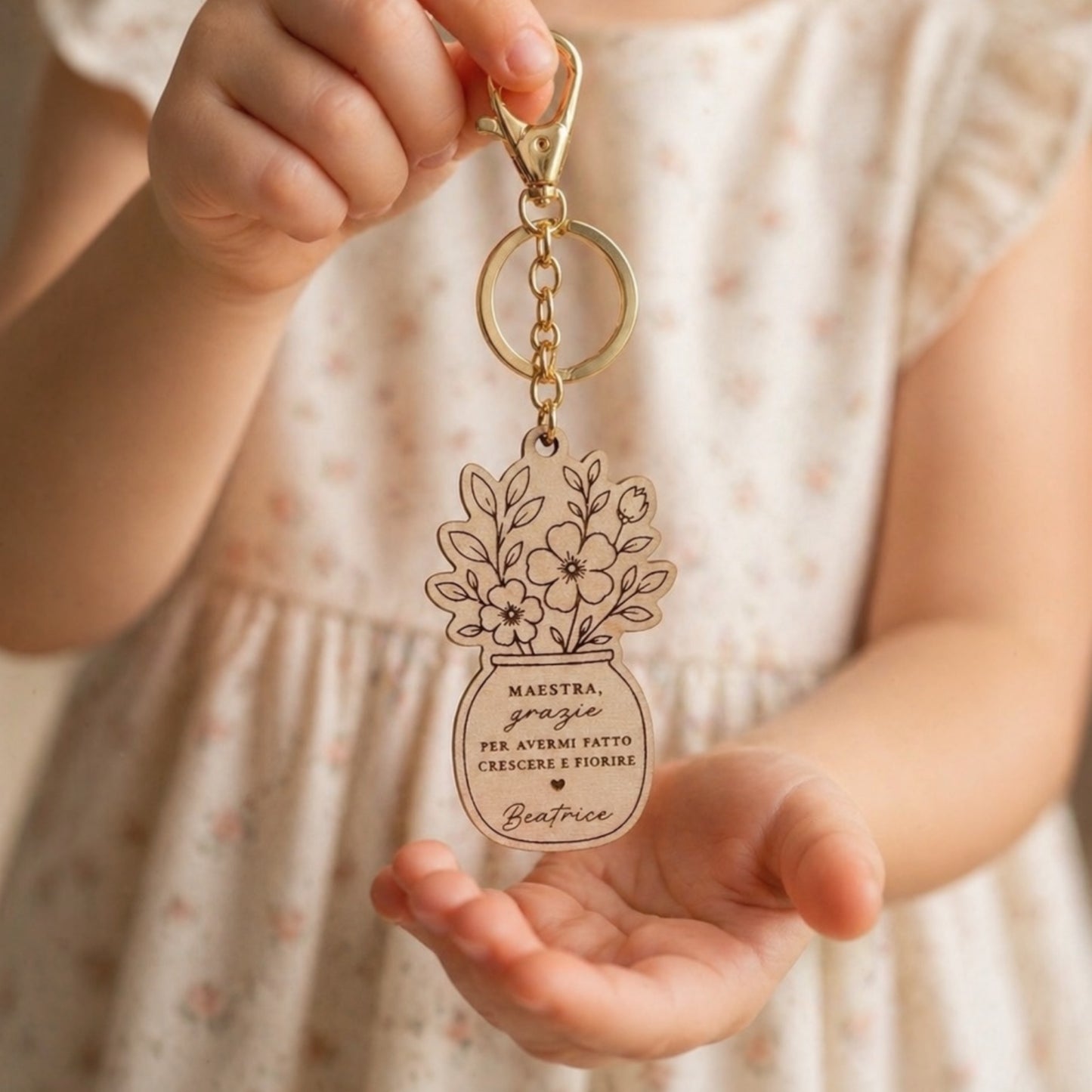 regalo maestra personalizzato in legno con incisione floreale