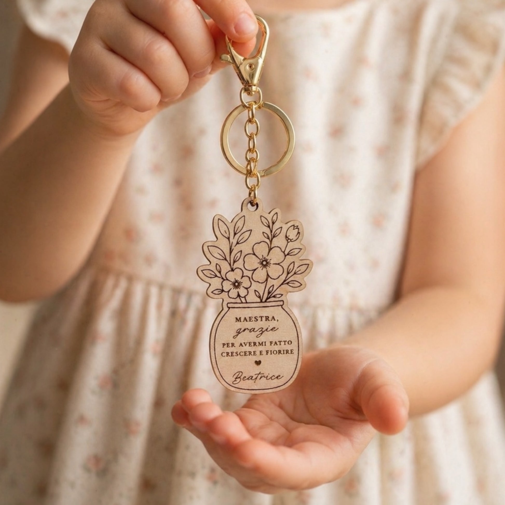regalo maestra personalizzato in legno con incisione floreale