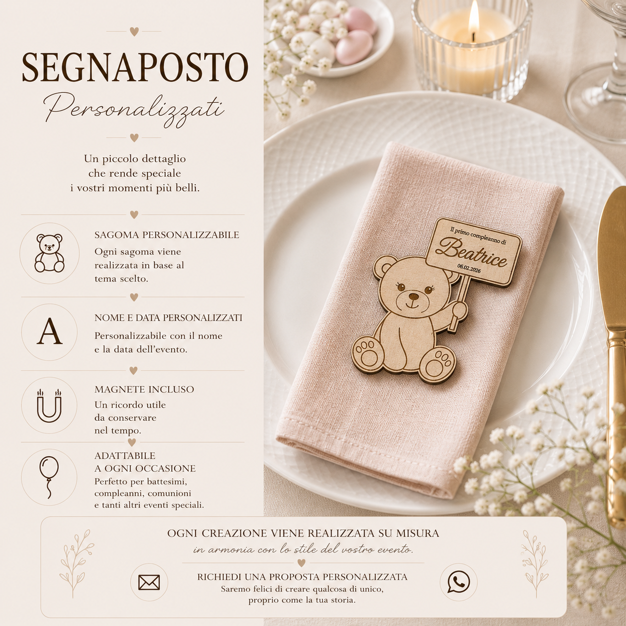 segnaposto personalizzato in legno realizzato artigianalmente per nascita e battesimo