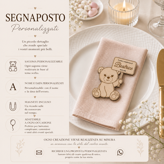 segnaposto personalizzato in legno realizzato artigianalmente per nascita e battesimo