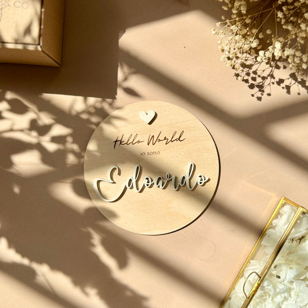Targhetta Hello World Heart "mini" Personalizzabile