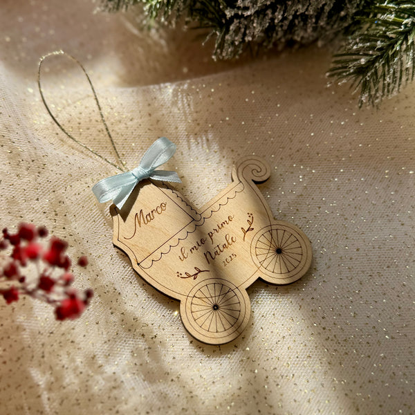 Il mio primo Natale – Carrozzina in legno Personalizzabile