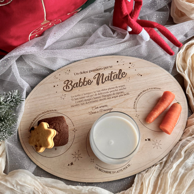 Vassoio per Babbo Natale con stencil impronte – Set natalizio in legno personalizzato