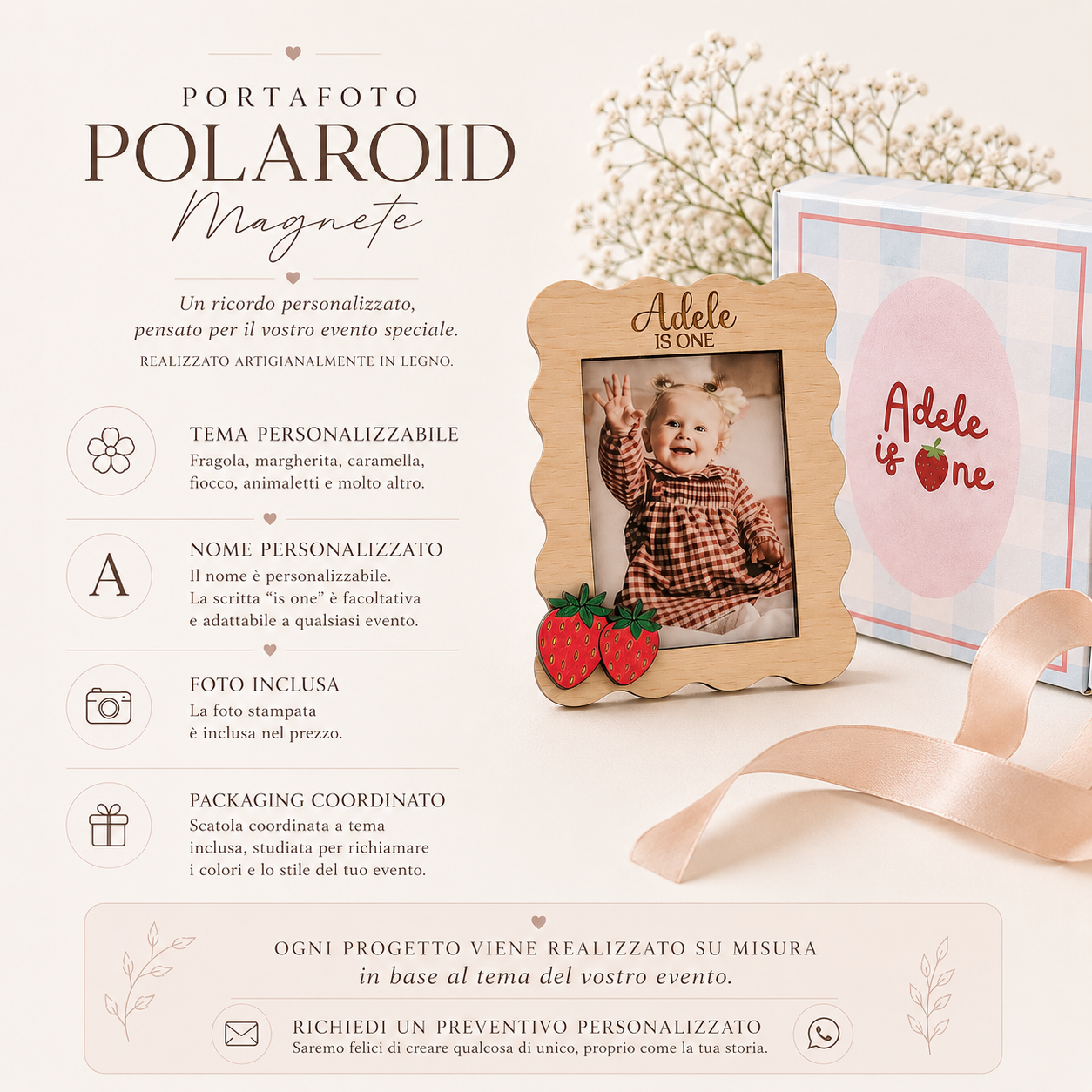 portafoto polaroid personalizzato in legno con foto stampata