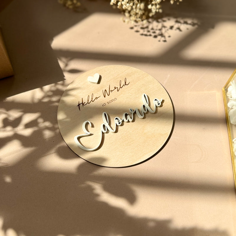 Targhetta Hello World Heart "mini" Personalizzabile