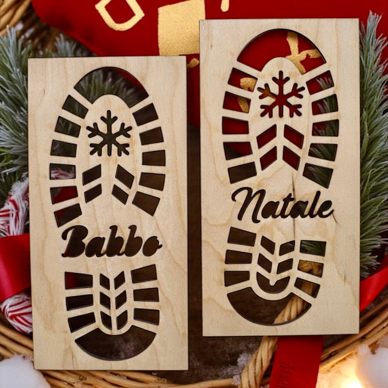 Vassoio per Babbo Natale con stencil impronte – Set natalizio in legno personalizzato