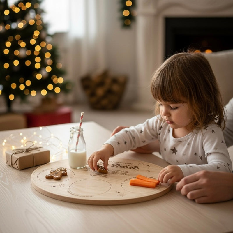 Vassoio per Babbo Natale con stencil impronte – Set natalizio in legno personalizzato
