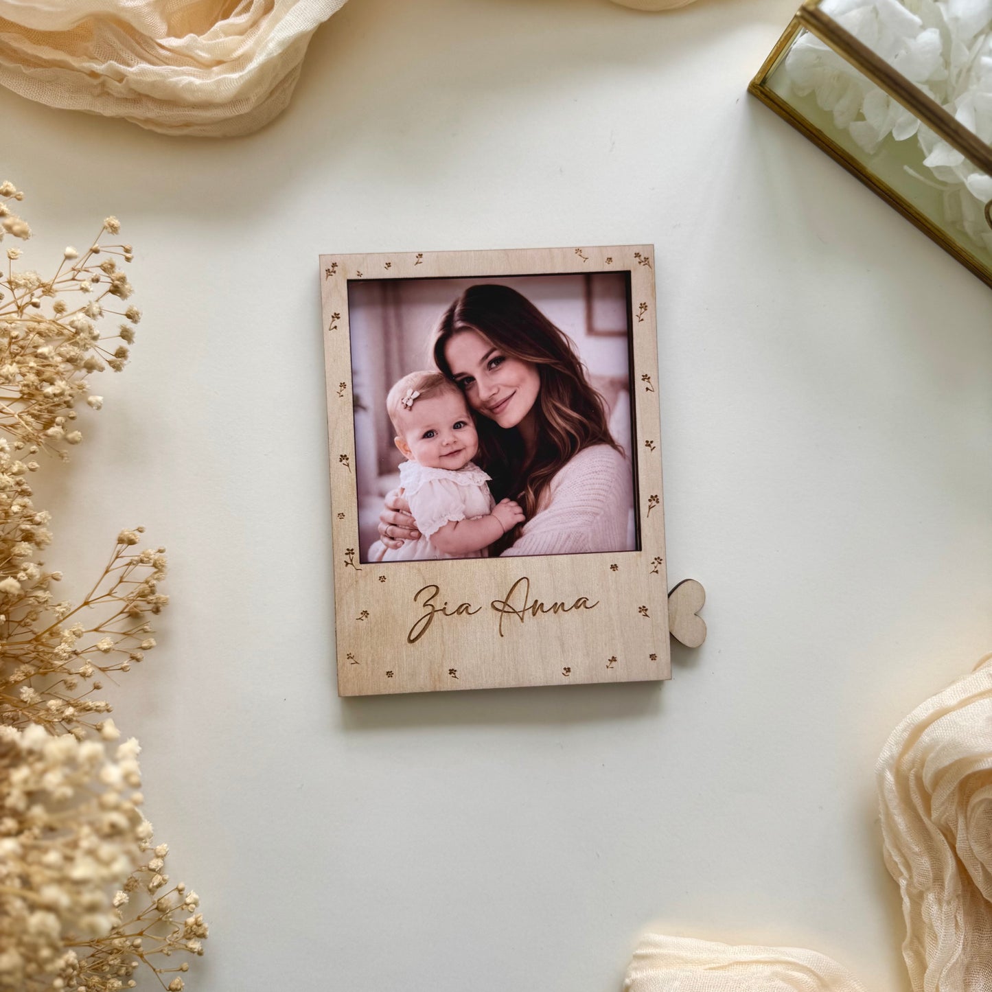 Portafoto Polaroid “Vuoi essere la mia Madrina/Padrino?” con calamita personalizzato "Flower"