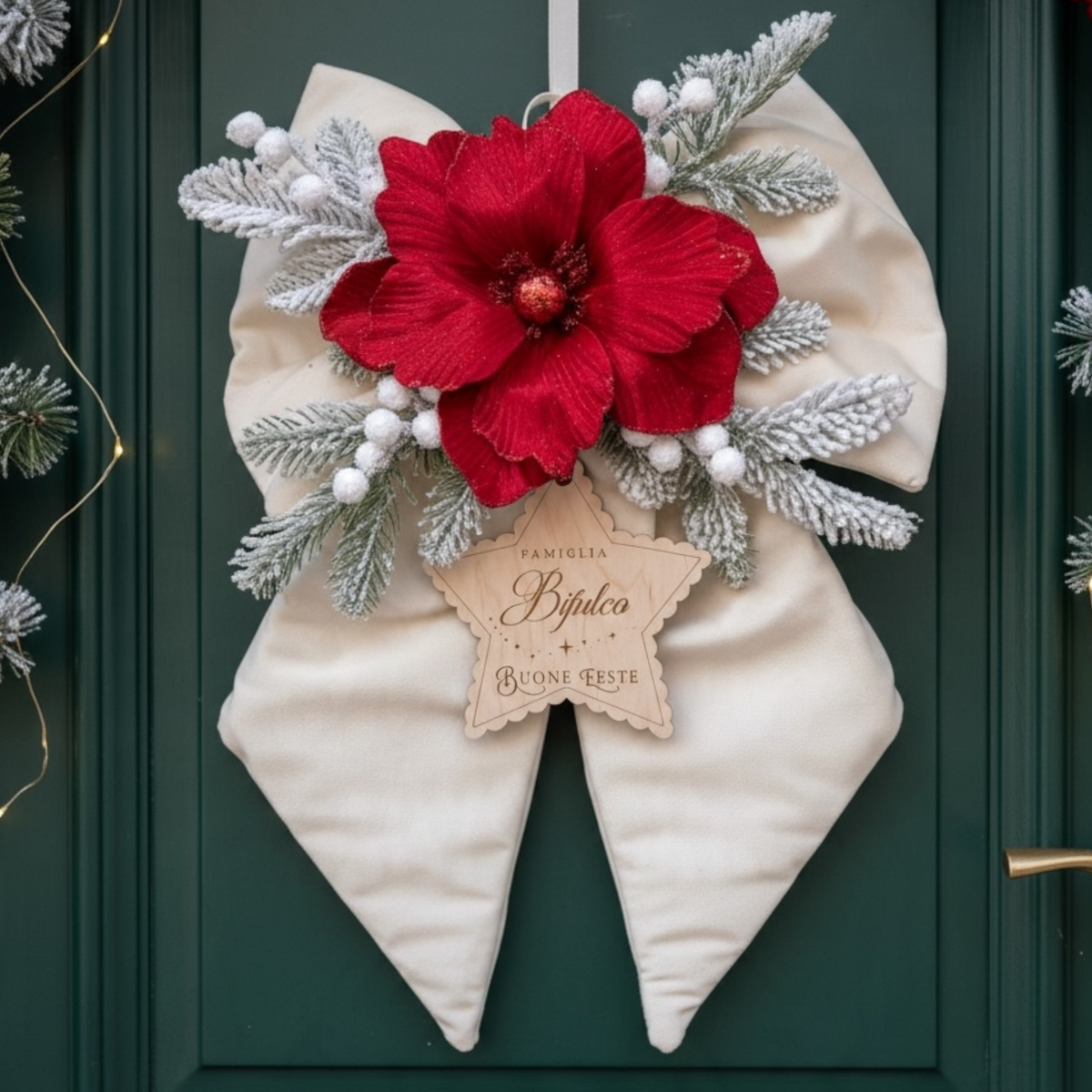 Fiocco Natalizio Fuoriporta Personalizzato in Velluto con Decorazioni Floreali