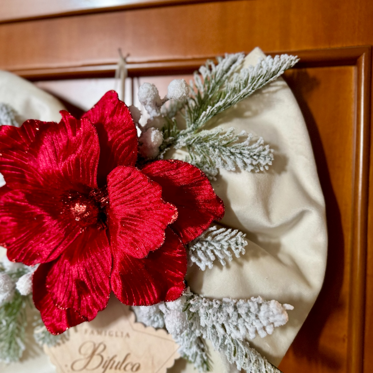 Fiocco Natalizio Fuoriporta Personalizzato in Velluto con Decorazioni Floreali