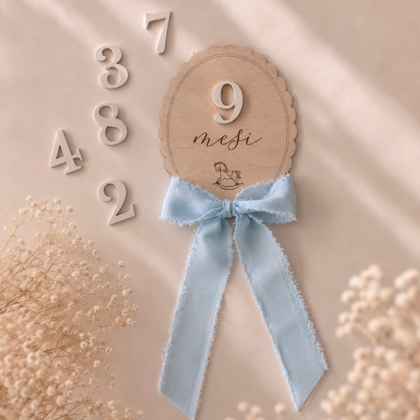 Milestone Cards Cavalluccio con numeri intercambiabili in rilievo per documentare la crescita del bambino dal primo mese al primo anno