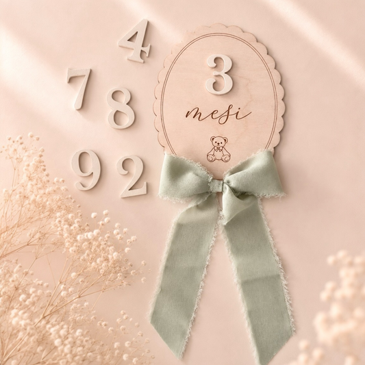 Milestone Cards Teddy con numeri intercambiabili in rilievo per documentare la crescita del bambino dal primo mese al primo anno