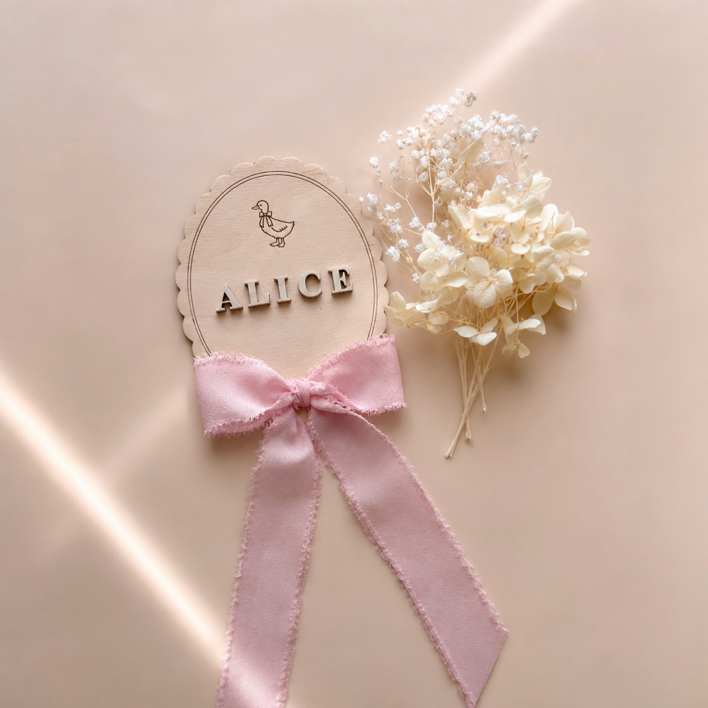 Targhetta nascita personalizzata disponibile con fiocco rosa avorio salvia glicine e azzurro