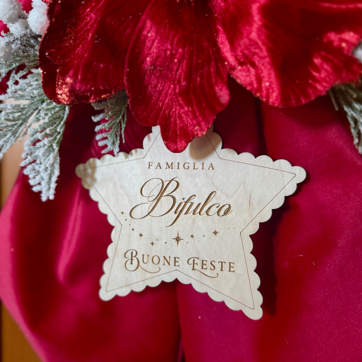 Fiocco Natalizio Fuoriporta Personalizzato in Velluto con Decorazioni Floreali