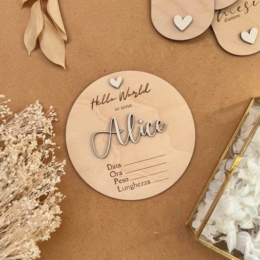 Targhetta Hello World Heart Personalizzabile